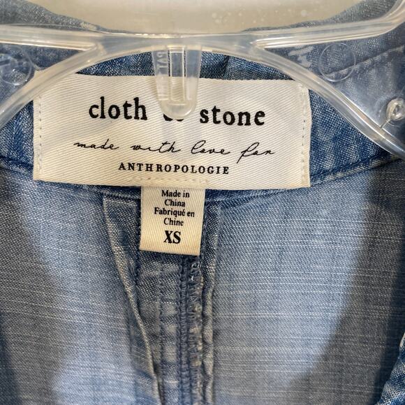 Anthropologie Cloth & Stone Chambray Button Down Shirt Blue Tencel Lace XS - Picture 3 of 5